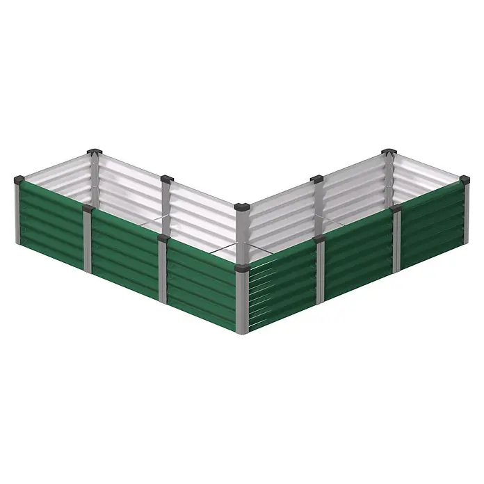 Vitavia Hochbeet Meta In & Out 401 - 185 x 185 x 40 cm, Zincalume®, Seegras/Alu - Grünes L-förmiges Hochbeet aus Wellblech zum Bepflanzen.