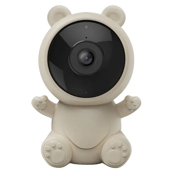 Hama Überwachungskamera 00176673 WLAN mit Kamera -  - Helle beige, bärenförmige Babykamera mit schwarzem Kameraobjektiv und Pfotendetails.
