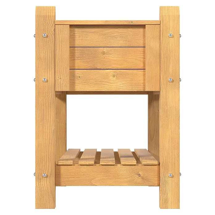 Promadino Kräuterhochbeet - 114 x 60 x 84,5 cm, Honigbraun - Hellbraunes Holzregal mit massiver oberer Ablage und unterer Lattenablage, mit Metallschrauben befestigt.