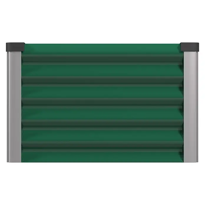 Vitavia Hochbeet Meta In & Out 401 - 245 x 65 x 40 cm, Zincalume®, Seegras/Alu - Grünes Lamellenfensterrollo mit silbernen Seitenführungen und dunkelgrauen Endkappen.
