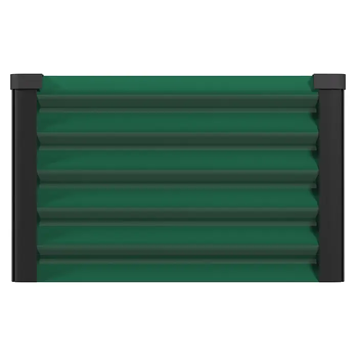 Vitavia Hochbeet Meta In & Out 401 - 245 x 65 x 40 cm, Zincalume®, Seegras/Schwarz - Grünes Lattenzaunfeld mit schwarzen vertikalen Pfosten.