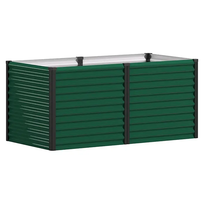 Vitavia Hochbeet Meta 858 - 187,7 x 96,2 x 85,8 cm, Zincalume®, Seegras/Schwarz - Grünes Hochbeet aus Wellblech mit schwarzen Eck- und Vertikalstützen.