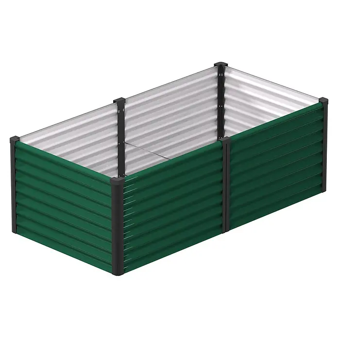 Vitavia Hochbeet Meta 630 - 187,7 x 96,2 x 63 cm, Zincalume®, Seegras/Schwarz - Grünes Hochbeet aus Wellblech mit dunklen Pfosten, ideal zum Pflanzen.