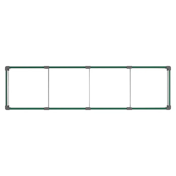 Vitavia Hochbeet Meta In & Out 401 - 245 x 65 x 40 cm, Zincalume®, Seegras/Schwarz - Grün-silberner modularer Rahmen mit vertikalen Trennstäben und Eckverbindern für transparente Paneele.