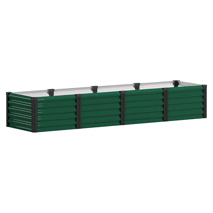 Vitavia Hochbeet Meta In & Out 401 - 245 x 65 x 40 cm, Zincalume®, Seegras/Schwarz - Grünes Hochbeet aus Wellblech mit schwarzen Eckpfosten und silbernem Rand, zum Bepflanzen.