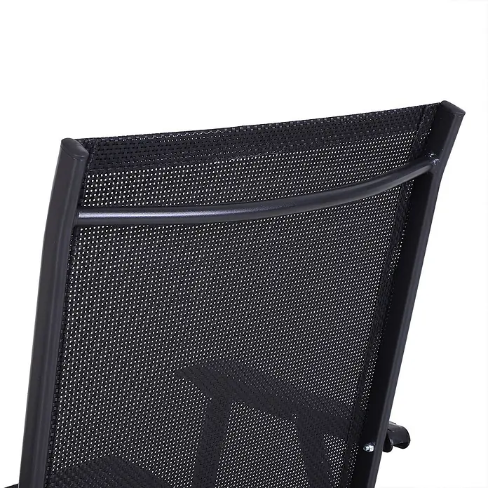 Outsunny Gartenstuhl-Set - 2 Stk., 70%PVC/30%Polyester, Klappbar, Schwarz - Schwarze Netz-Stuhllehne mit dunklem Metallrahmen und horizontaler Stützstange.