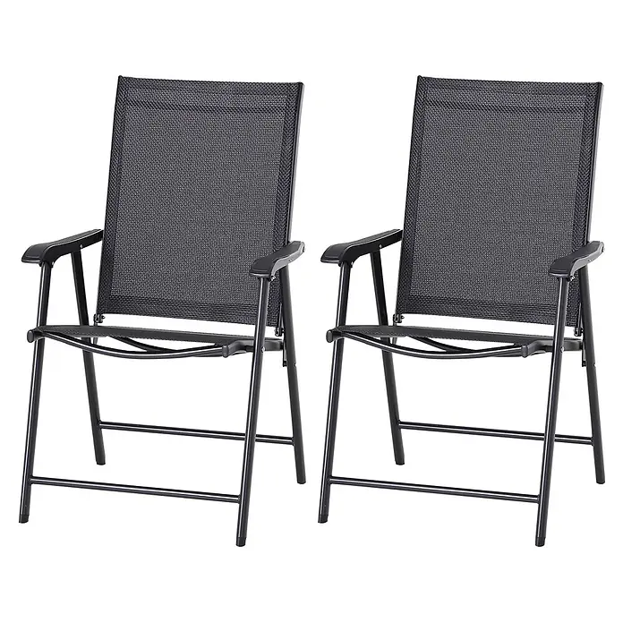 Outsunny Gartenstuhl-Set - 2 Stk., 70%PVC/30%Polyester, Klappbar, Schwarz - Zwei schwarze Klappstühle mit Netzstoff-Sitzflächen und -Rückenlehnen.
