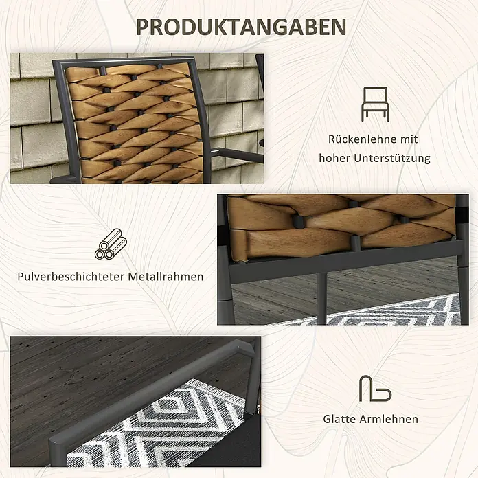 Outsunny Gartenstuhl-Set - 2 Stk., PE-Rattangeflecht, Mehrfarbig, B x T x H: 58 x 58 x 87 cm - Stuhl mit geflochtener Rückenlehne, pulverbeschichtetem Metallrahmen und glatten Armlehnen.