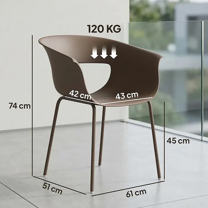 Outsunny Gartenstuhl-Set - 4 Stk., Metall, Kunststoff, Kaffee, B x T x H: 51 x 51 x 74 cm - Brauner Sessel mit Maßen (74 cm H, 61 cm B, 51 cm T, 45 cm Sitzhöhe) und 120 kg Tragfähigkeit.