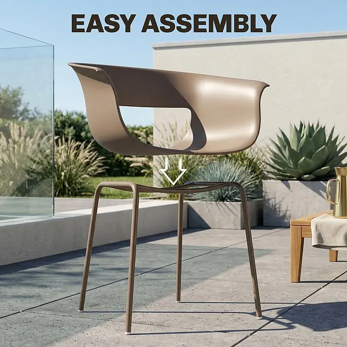 Outsunny Gartenstuhl-Set - 4 Stk., Metall, Kunststoff, Kaffee, B x T x H: 51 x 51 x 74 cm - Brauner Outdoor-Stuhl, Sitz und Gestell getrennt mit Pfeilen für einfache Montage.