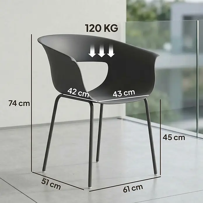 Outsunny Gartenstuhl-Set - 4 Stk., Metall, Kunststoff, Dunkelgrau - Dunkelgrauer moderner Stuhl: 74cm H, 61cm B, 51cm T. Sitzhöhe 45cm, Sitztiefe 43cm, Sitzbreite 42cm. Max. 120kg.