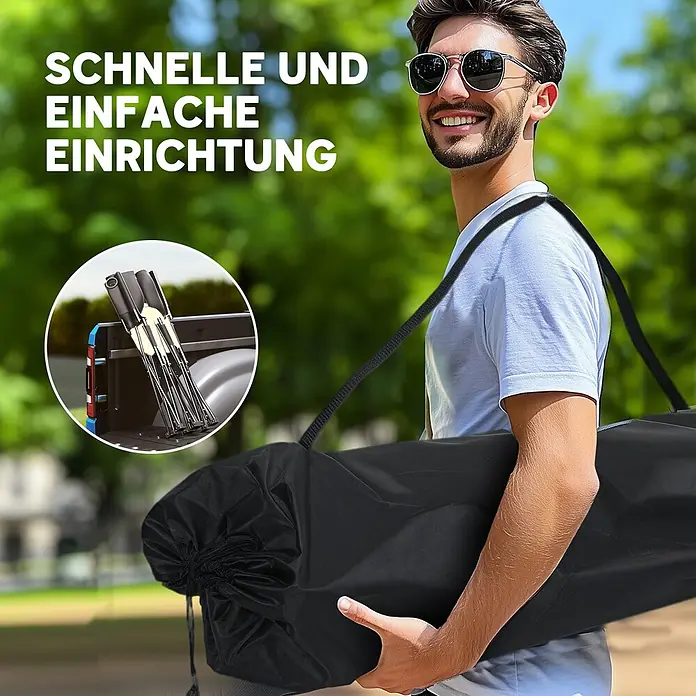Outsunny Campingstuhl - 210g/m² 600D Oxford-Gewebe, Metall, Klappbar, Khaki - Lächelnder Mann trägt schwarzen, tragbaren Artikel in Tasche. Einsatz zeigt gefaltete Gegenstände im LKW für schnellen Aufbau.