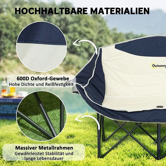 Outsunny Campingstuhl - Metall, Oxfordstoff, Klappbar, Blau - Blauer und beiger Outsunny Campingstuhl aus strapazierfähigem 600D Oxford-Gewebe und massivem Metallrahmen.