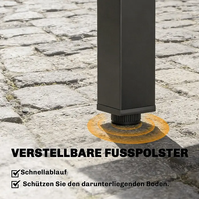 Outsunny Gartentisch - L x B x H: 160 x 80 x 75 cm, Aluminium, Stahl, Schwarz - Schwarzes verstellbares Fußpolster auf gepflastertem Untergrund.