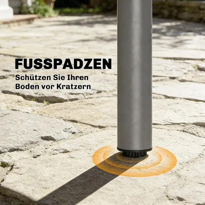 Outsunny Gartentisch - L x B x H: 165 x 80 x 74 cm, Metall, Stahl, Rechteckig, Dunkelgrau - Schwarze Fußkappe an einem grauen Möbelbein, die einen Steinboden vor Kratzern schützt.