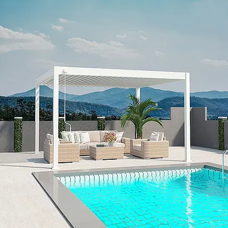 Weide  Pergola Deluxe freistehend 3,6 x 4 m Weiß Aluminium
