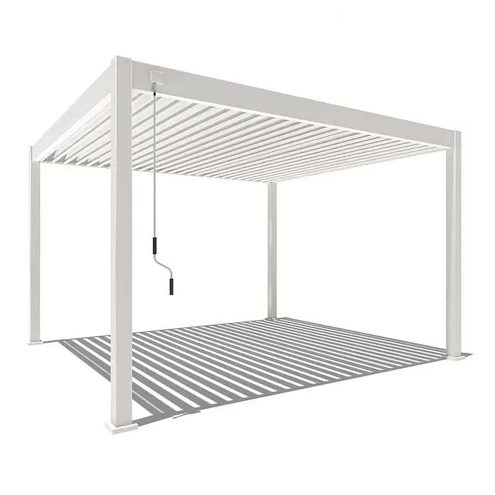 Weide Pergola Deluxe freistehend Aluminium 3,6 x 4 m Weiß - B x T: 400 x 360 cm, Farbe Gestell: Sandpapier FinishWeiss / RAL Farbcode 9016, Aluminium - Weiße Aluminium-Pergola mit verstellbarem Lamellendach, per Handkurbel bedienbar.