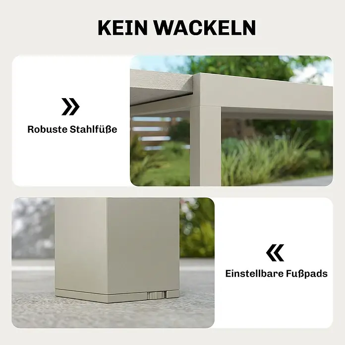 Outsunny Gartentisch - L x B x H: 214 x 85 x 75 cm, Aluminium, Stahl, Hellgrau - Heller, beiger Outdoor-Möbelrahmen mit robusten Stahlfüßen und verstellbaren Fußpads für Stabilität und kein Wackeln.