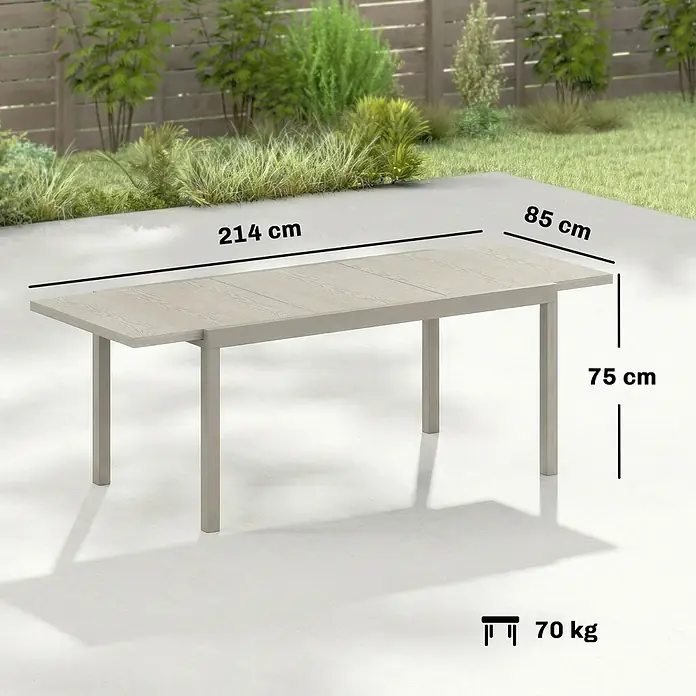 Outsunny Gartentisch - L x B x H: 214 x 85 x 75 cm, Aluminium, Stahl, Hellgrau - Ausziehbarer hellgrauer Gartentisch, 214x85x75 cm, 70 kg.
