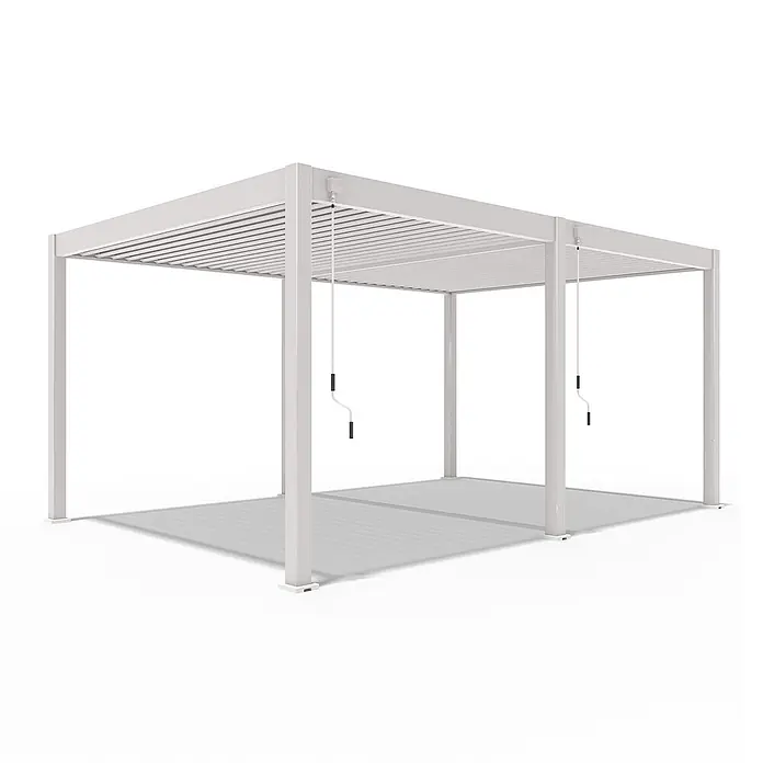 Weide Pergola Deluxe freistehend Aluminium 3,6 x 5,3 m Ivory-Sand - B x T: 530 x 360 cm, Farbe Gestell: Sandpapier FinishIvory Sand / RAL Farbcode 7024, Aluminium - Moderne weiße Doppel-Pergola mit verstellbarem Lamellendach und zwei Handkurbeln.