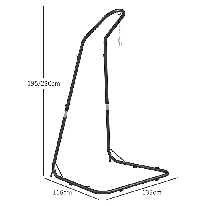 Outsunny Hängesesselgestell - L x B x H: 133 x 116 x 230 cm, Metall - Verstellbarer schwarzer Metall-Hängemattenständer mit Kette, 116 cm breit, 133 cm tief und 195-230 cm hoch.