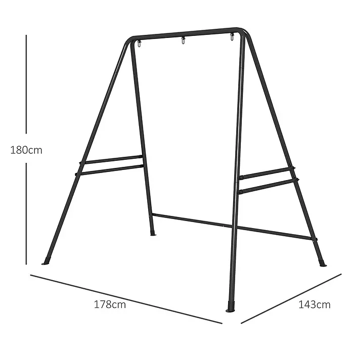 Outsunny Hängesesselgestell - Stahl, Schwarz - Schwarzes Metall-Schaukelgestell mit A-förmigen Beinen und drei Aufhängehaken. Maße: 180cm H x 178cm B x 143cm T.