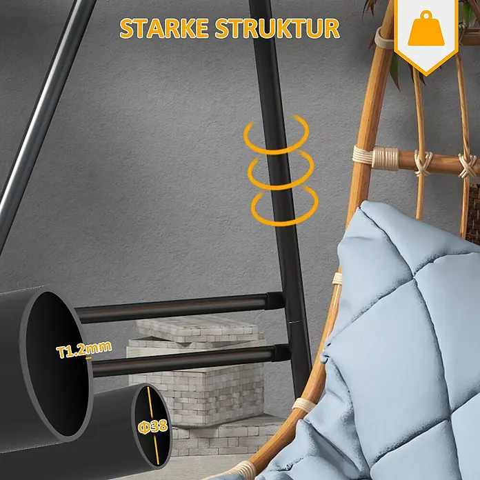 Outsunny Hängesesselgestell - Stahl, Schwarz - Schwarzes Metallrohr, 38mm Durchmesser, 1.2mm dick, zeigt eine starke, langlebige Struktur für Möbel.