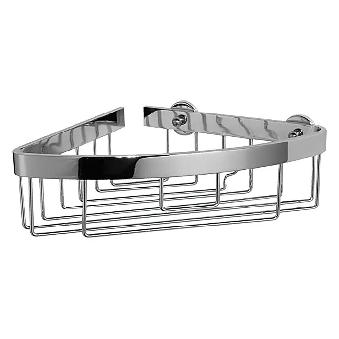 Tesa Cesta de baño angular AL111PCR - 20,5 x 21 x 8,7 cm, Aluminio, Cromo - Cesta de ducha esquinera cromada con diseño de alambre para un almacenamiento práctico de elementos esenciales para la ducha. Ideal para baños y duchas.
