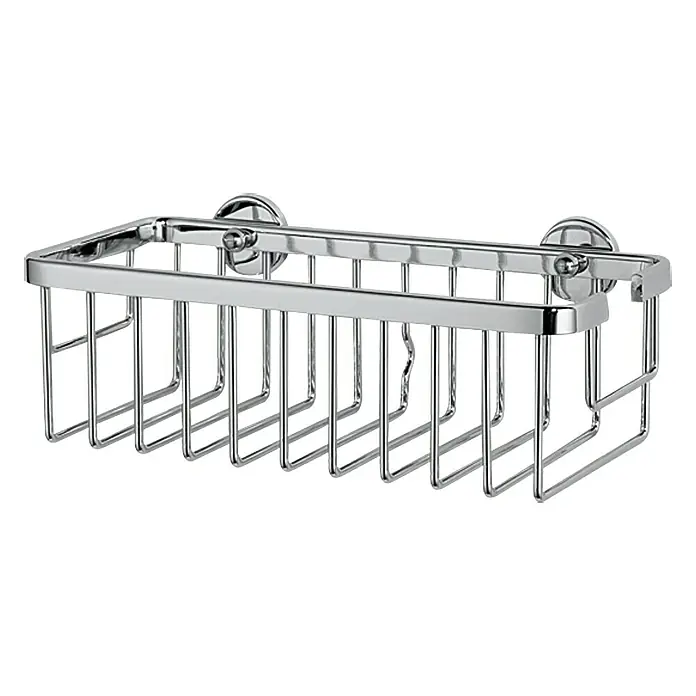 Tesa Duschkorb AL131CR - 25 x 12,5 x 9,2 cm, Chrom, Glänzend - Abgebildete Duschablage mit verchromter Oberfläche, ideal zur Aufbewahrung von Duschutensilien. Das Produkt ist robust und pflegeleicht.