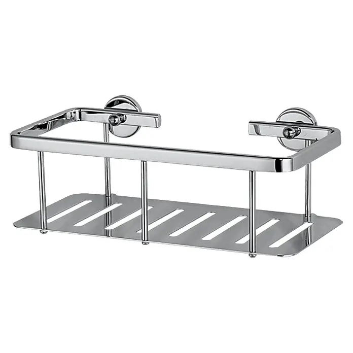 Tesa Duschkorb AL131MCR - 25 x 12,5 x 9,2 cm, Chrom, Glänzend - Verchromtes Duschregal mit Ablagefläche für Badutensilien und integrierter Halterung zur Wandmontage.