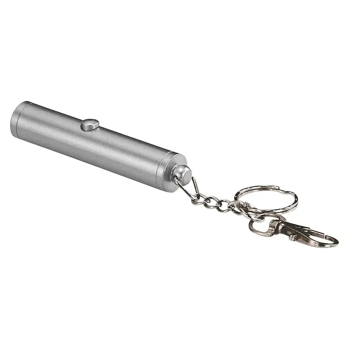 Hama Fernbedienung 00003502 "LP-LC1" Rot - Silber - Silberner zylindrischer Taschenlampen-Schlüsselanhänger mit Knopf, Kette, Schlüsselring und Karabiner.
