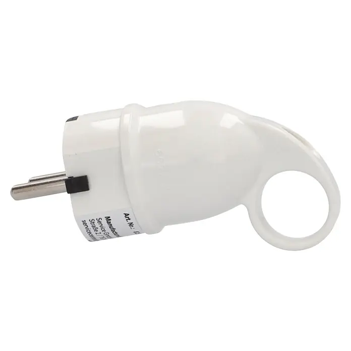 UniTEC Stecker mit Ausziehgriff - Kunststoff, Weiß - Weißer Netzstecker-Adapter mit zwei Metallstiften und ergonomischem Zugring.