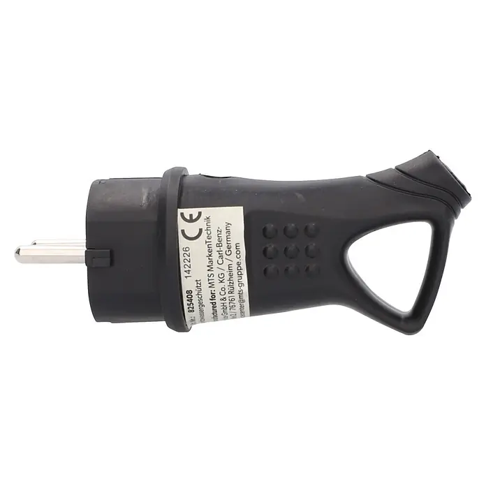 UniTEC Stecker mit Ausziehgriff IP44 - Kunststoff, Schwarz - Schwarzer, robuster, wassergeschützter Stecker mit Griff und zwei Stiften.
