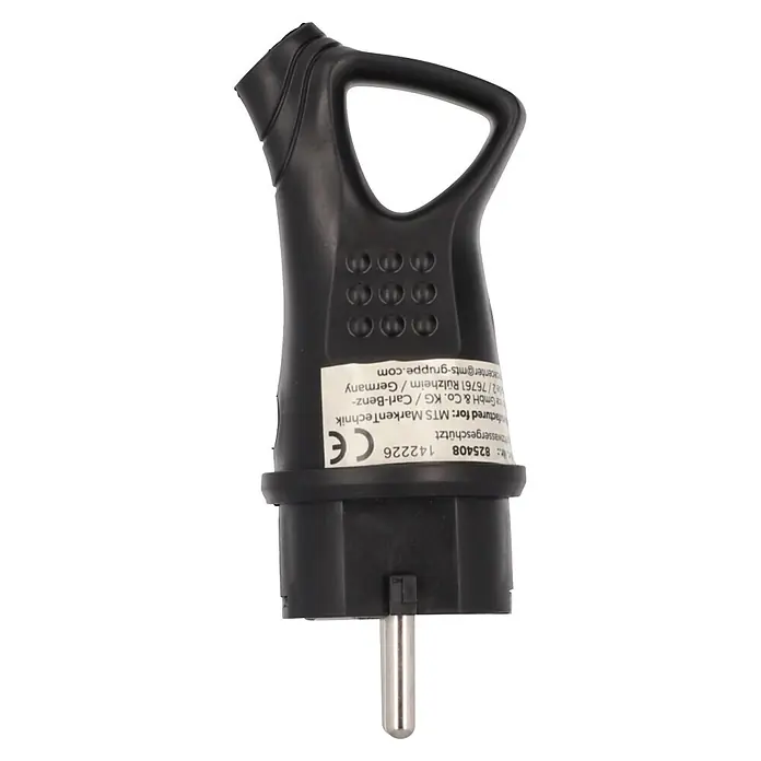 UniTEC Stecker mit Ausziehgriff IP44 - Kunststoff, Schwarz - Schwarzer Netzstecker mit robustem Griff und einem Erdungsstift, wassergeschützt.
