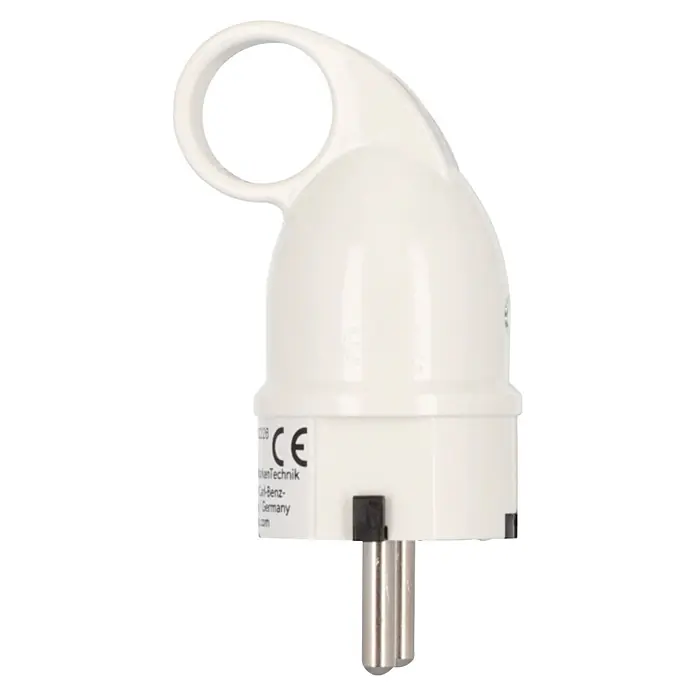 UniTEC Stecker mit Ausziehgriff - Kunststoff, Weiß - Weißer Netzadapter mit Ringgriff und zwei Metallstiften.