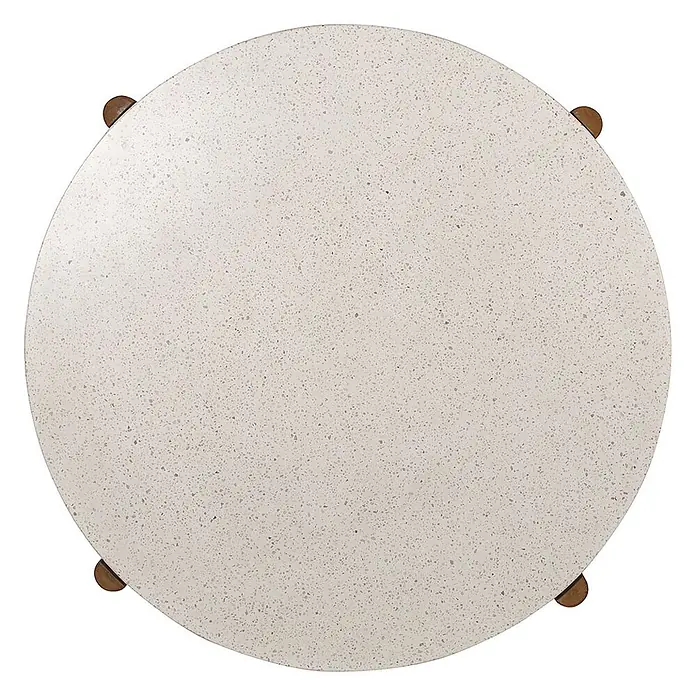 Ebuy24 Gartentisch rund Terracina - Ø x H: 120 x 76 cm, Akazie, Terrazzo, Natur, Stapelbar - Runder Tisch mit heller, gesprenkelter Oberfläche und braunen Bein-Details.