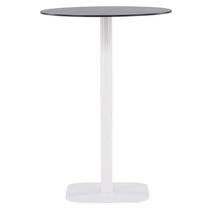 Ebuy24 Gartentisch rund Milano - Ø x H: 70 x 75 cm, Aluminium, Weiß, Stapelbar - Hoher Stehtisch mit schwarzer runder Platte und weißem Säulenfuß.