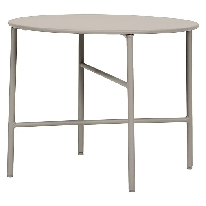 Ebuy24 Gartentisch rund Pesetos - Ø x H: 50 x 40 cm, Metall, Grau, Stapelbar - Runder hellgrauer Metalltisch mit vier Beinen und minimalistischem Design.
