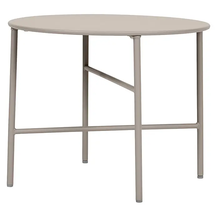 Ebuy24 Gartentisch rund Pesetos - Ø x H: 50 x 40 cm, Metall, Grau, Stapelbar - Runder, hellgrauer Metalltisch mit vier Beinen und stabiler Kreuzstrebenstruktur.