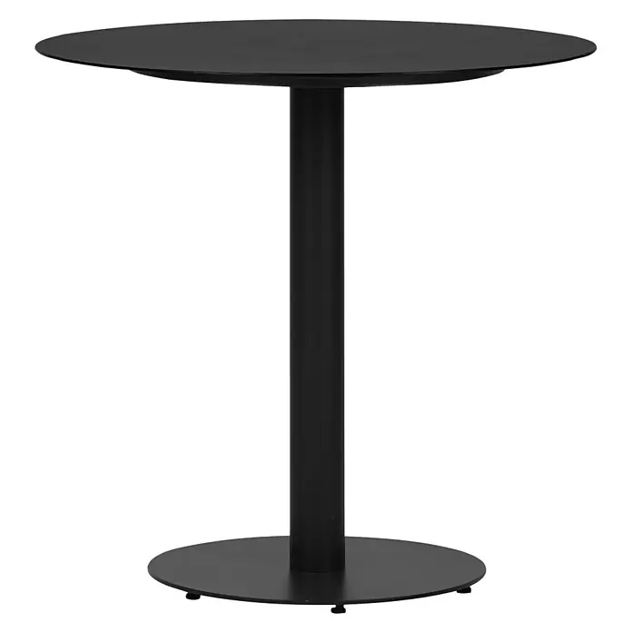 Ebuy24 Gartentisch rund Hector - Ø x H: 70 x 72 cm, Metall, Schwarz, Stapelbar - Schwarzer runder Metall-Bistrotisch mit zylindrischem Fuß und stabiler runder Basis.