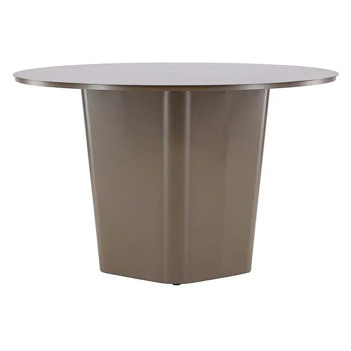 Ebuy24 Gartentisch rund Santa Fe - Ø x H: 120 x 75 cm, Aluminium, Braun, Stapelbar - Runder taupefarbener Tisch mit massivem, sich verjüngendem Säulenfuß.