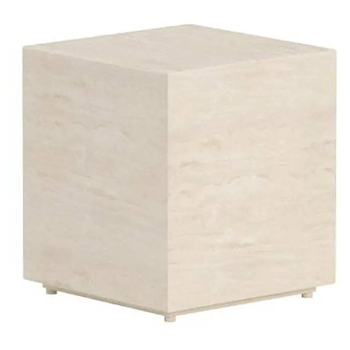 Ebuy24 Garten-Beistelltisch Lissabon - L x B x H: 40 x 40 x 45 cm, Aluminium, Stapelbar, Beige - Quadratischer cremefarbener Travertin-Beistelltisch mit Natursteintextur und diskreten Füßen.