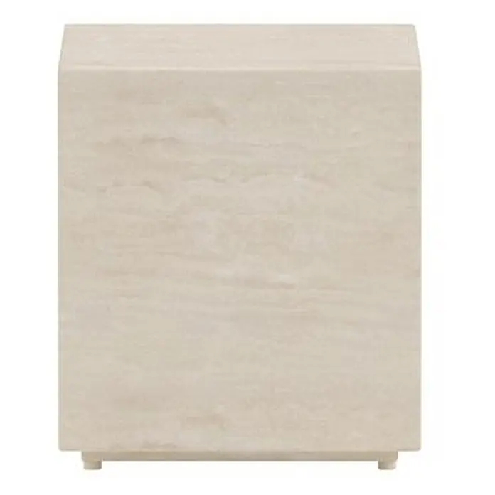 Ebuy24 Garten-Beistelltisch Lissabon - L x B x H: 40 x 40 x 45 cm, Aluminium, Stapelbar, Beige - Heller beiger Steintisch mit natürlicher Maserung und einem dezenten Sockel.