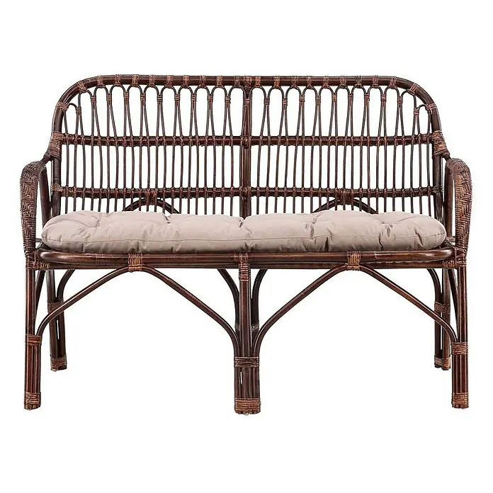 Ebuy24 Loungesofa Nella - B x T x H: 62 x 129 x 93 cm, Rattan., Schwarz - Dunkelbraune Rattan-Sitzbank mit hellbeigen Sitzkissen.