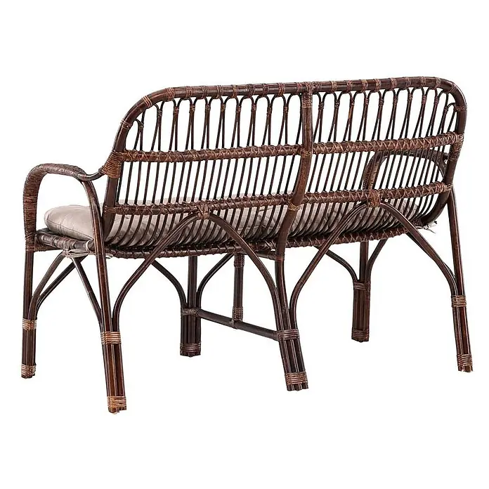Ebuy24 Loungesofa Nella - B x T x H: 62 x 129 x 93 cm, Rattan., Schwarz - Dunkelbraune Rattan-Gartenbank mit hellen Kissen, für den Außenbereich.