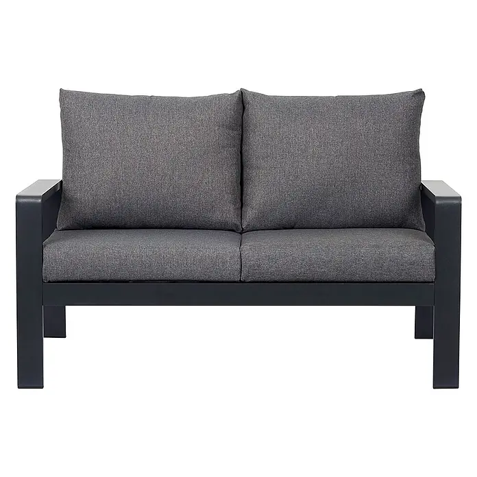 Ebuy24 Loungesofa Lis - B x T x H: 81 x 135 x 79 cm, Aluminium. Polyester., Grau - Dunkelgraues Outdoor-Zweisitzer-Sofa mit stabilem Metallrahmen und Stoffpolstern.