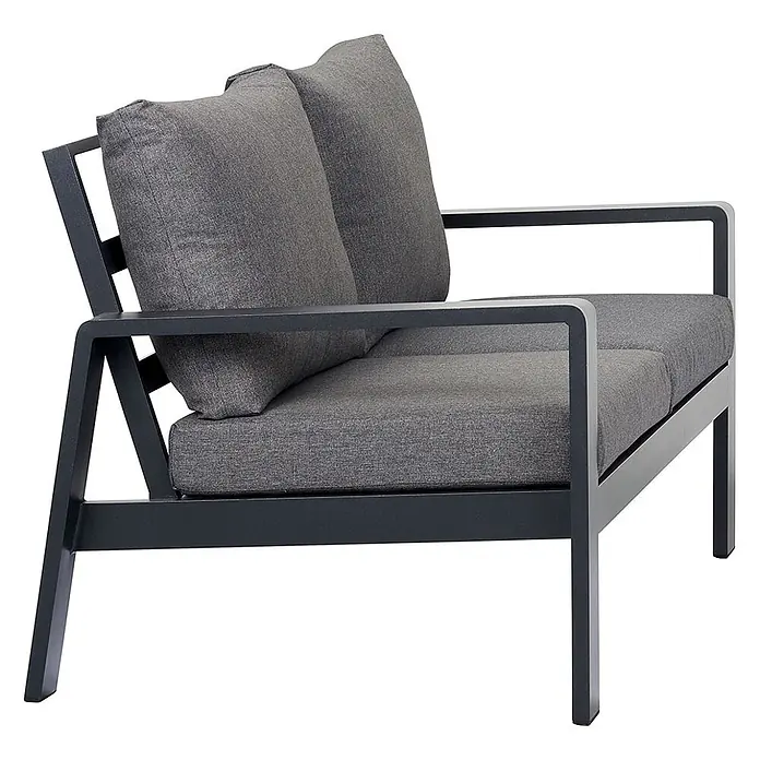 Ebuy24 Loungesofa Lis - B x T x H: 81 x 135 x 79 cm, Aluminium. Polyester., Grau - Dunkelgraues Zweisitzer-Loungesofa mit Metallrahmen und Stoffkissen.