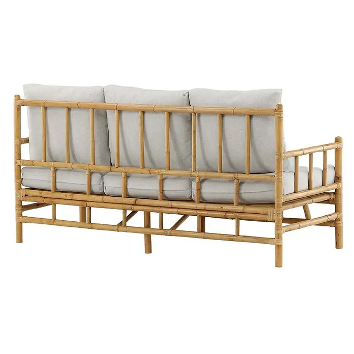 Ebuy24 Loungesofa Cane - B x T x H: 77 x 180 x 88 cm, Rattan., Natur - Zweisitziges Bambussofa mit hellgrauen Kissen.