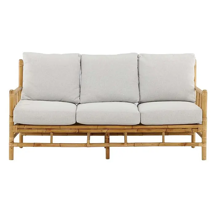 Ebuy24 Loungesofa Cane - B x T x H: 77 x 180 x 88 cm, Rattan., Natur - Dreisitzer-Sofa mit natürlichem Bambusrahmen und hellgrauen Stoffpolstern.