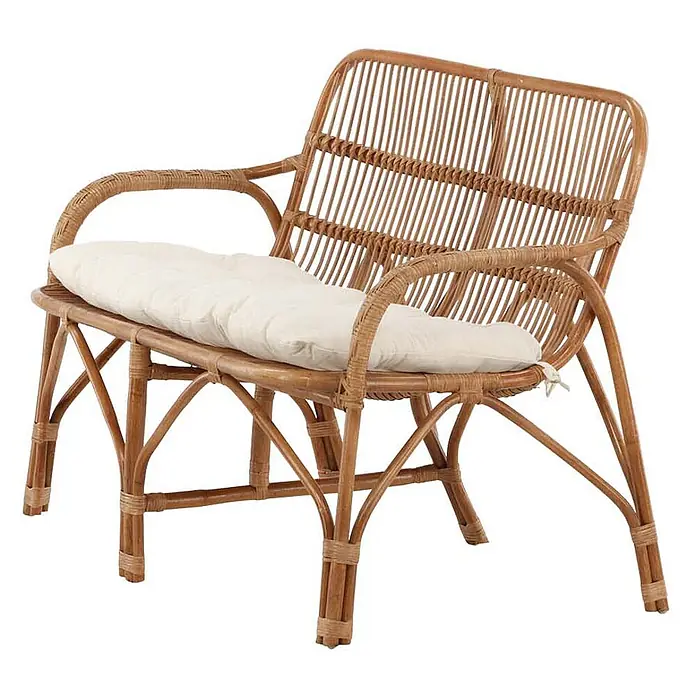 Ebuy24 Loungesofa Nella - B x T x H: 82 x 130 x 93 cm, Rattan., Natur - Naturrohr-Zweisitzerbank mit hellem, langem Kissen.